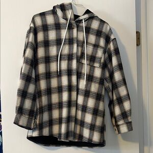 Plaid Hooded Shirt with Drawstrings